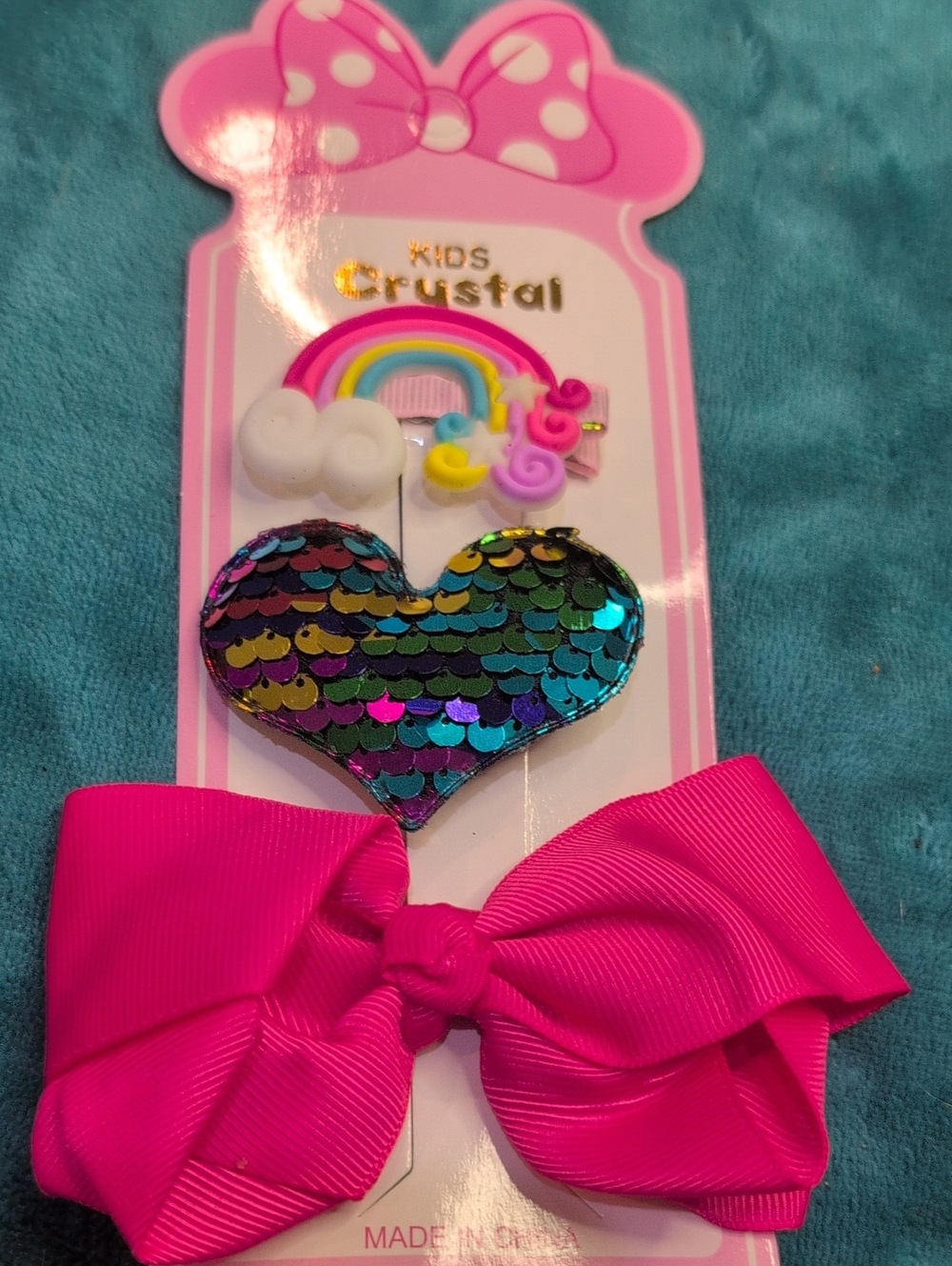 Kids Hair Bow & Sequin Heart Set - Black Bow with Multicolor Heart